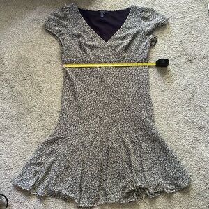 Chaps Navy Beige Floral Ditsy Drop Waist Swing Dress